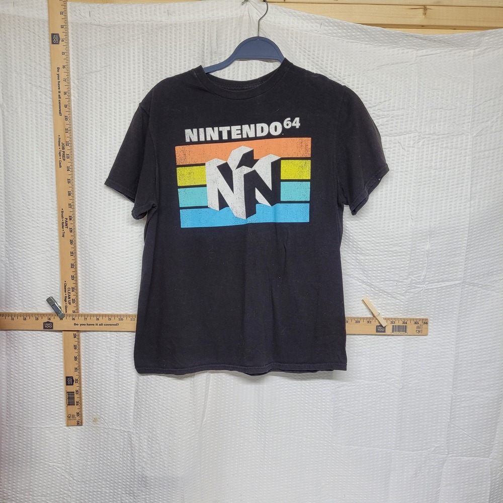 Nintendo 64 N64 Logo Retro Sunset Stripe Black Graphic T-Shirt Mens Medium